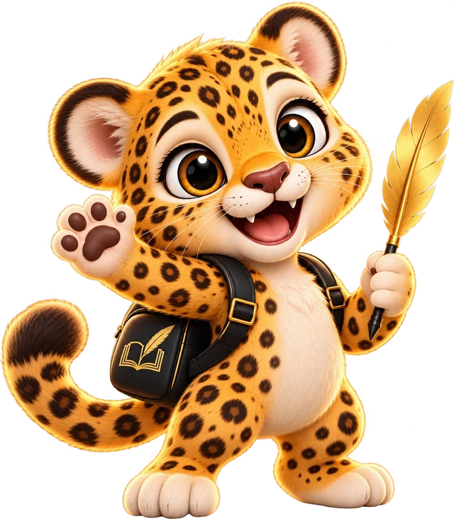 El leopardo de AELORA saluda con una pluma dorada en la mano